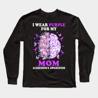 I Wear Purple For My Mom Alzheimer's Awareness Brain Long Sleeve T-Shirt